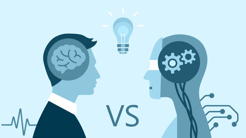 Schematische Darstellung eines Menschen und einer KI
