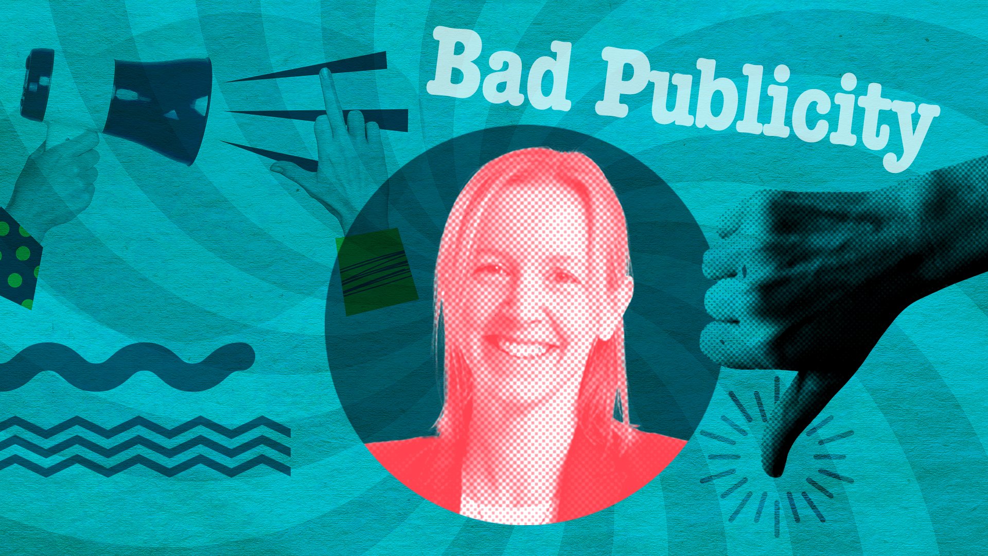 Profilbild unsere Autorin Anna mit Illustrationen  wie z.B. Daumen runter und Megaphon